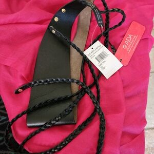 Ada Black Braided Leather Wrap Belt with Gold Studs